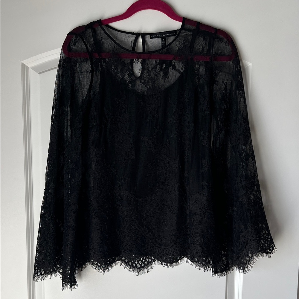 White House Black Market Sheer Black Lace Blouse